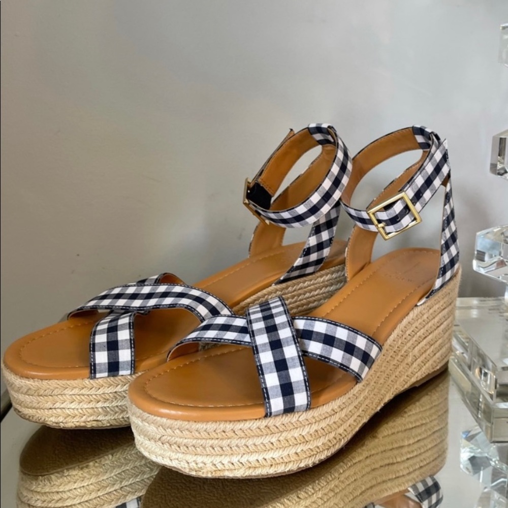 COPY - Jcrew platform blue gingham espadrille sandal. Size 9